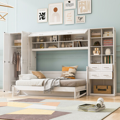 Full Queen Size Murphy Wall Bed with Closet Storage Shelves Drawers Cabinet Bed gallery