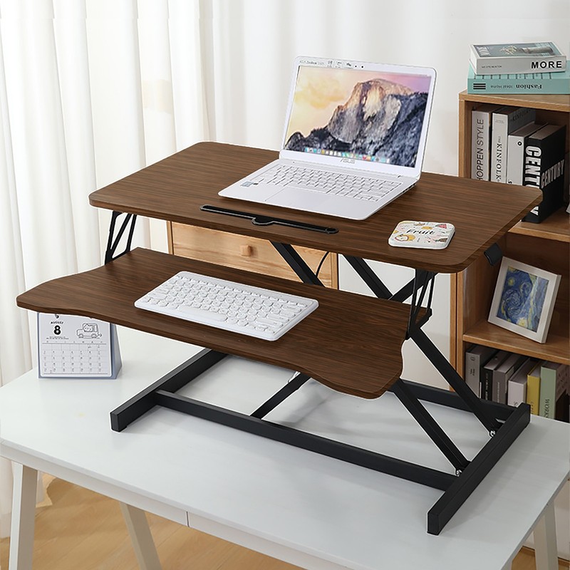 Walnut 32 Inch Desk Converter Height Adjustable Sit to Stand Riser Laptop Desk gallery