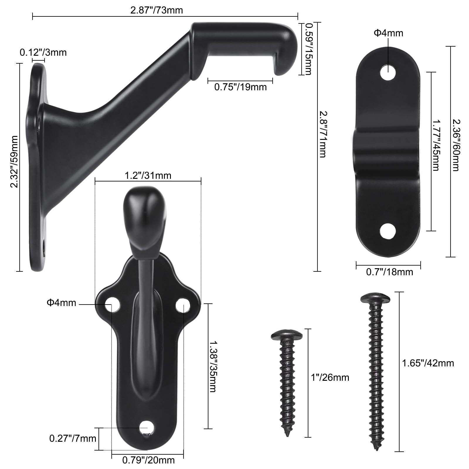 RealPlus Handrail Stair Brackets 3pcs Heavy Duty Hand Rail Bracket with Screws gallery