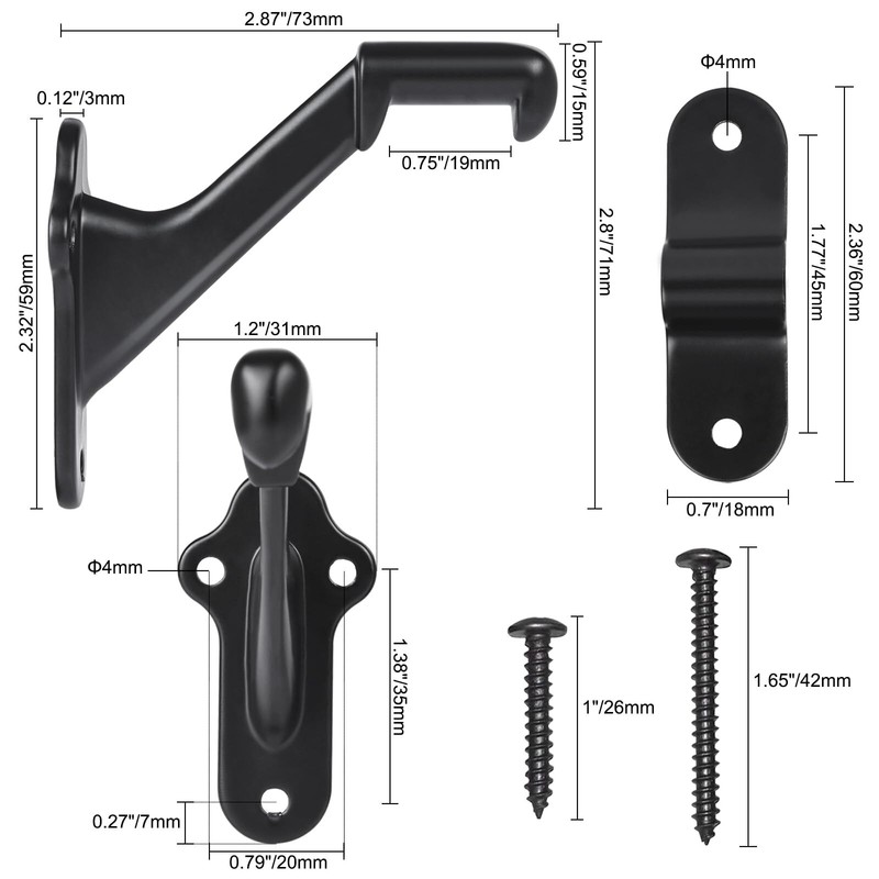 RealPlus Handrail Stair Brackets 3pcs Heavy Duty Hand Rail Bracket with Screws gallery