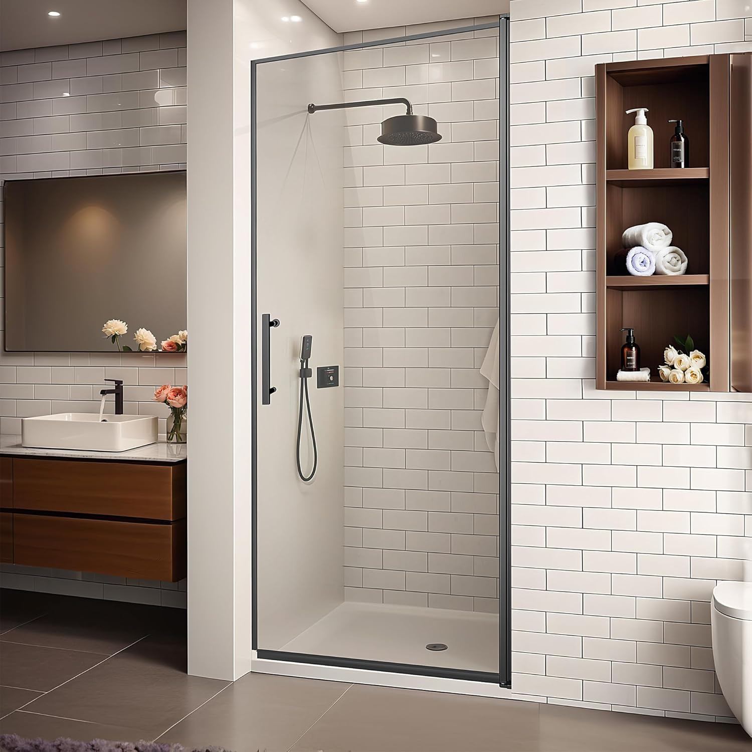 36" Wx72 H Frameless Reversible Pivot Shower Door, 1/4" Clear SGCC Tempered Glas gallery