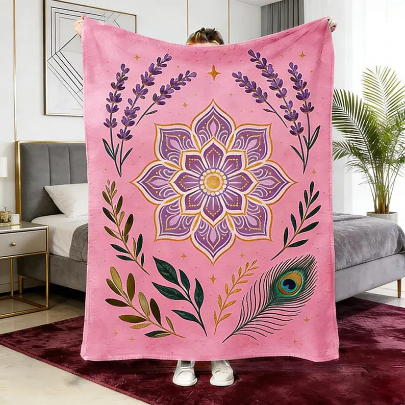 Lavender Mandala Peacock Feather Blanket Throw Soft Cozy Home gallery