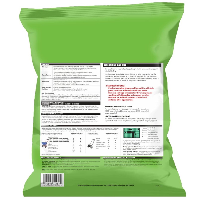 Jonathan Green (#11457) Lawn Moss Control, 20lb bag (covers 5,000 sq ft), 4 Pack gallery