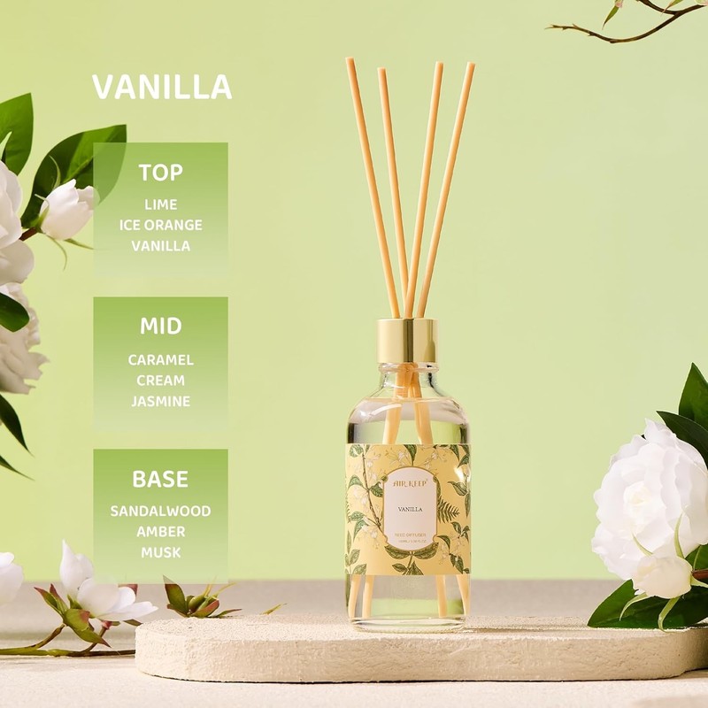 Airkeep Reed Diffuser Oil Set with Reed Sticks,Vanilla Aromatherapy Oil Scent Di gallery