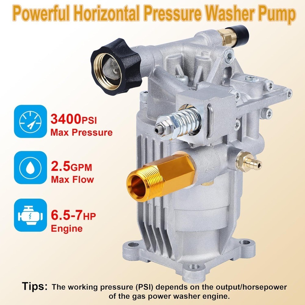 Horizontal Axial Plunger Pressure Washer Pump 3 4 Shaft 3400 PSI 2 5 GPM Cold gallery