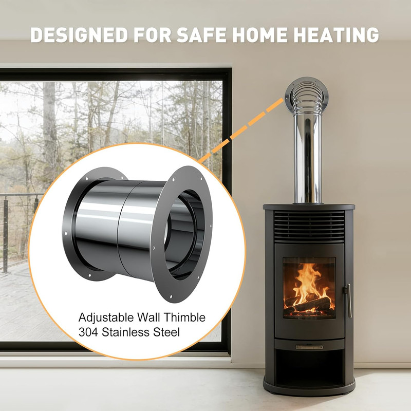 6" Wall Thimble for Double Wall Chimney Pipe Stainless Steel Wood Stove Vent Kit gallery