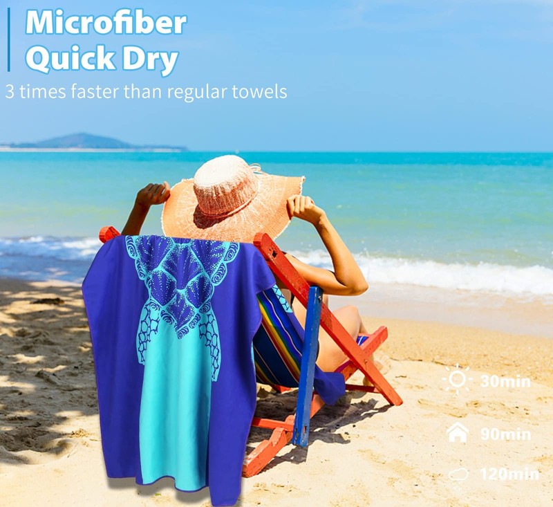 2 Pack Microfiber Thin Lightweight Beach 71"x32", 2 Tie Dye and Turtle gallery