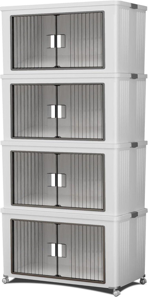 Stackable Storage Bins with Individual Lids and Front Doors, Modular Organizer w