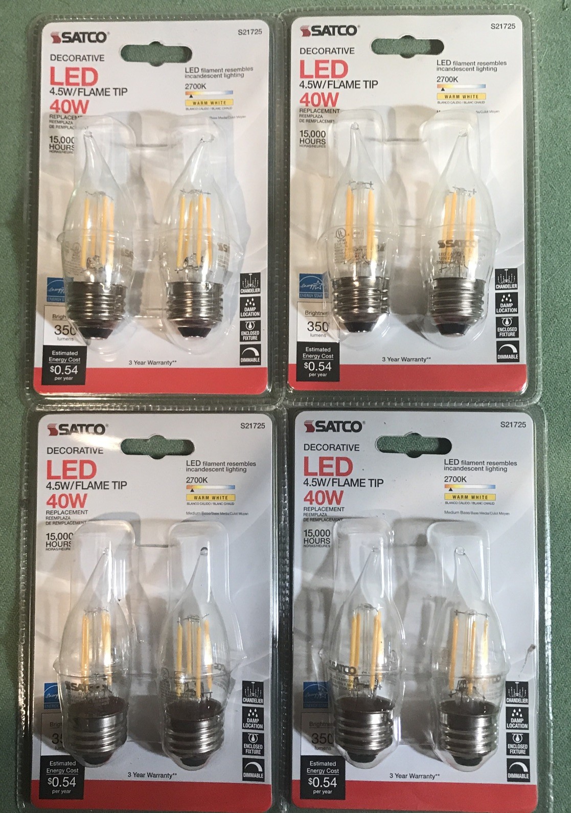 Satco LED Flame Tip 4.5W 40 Watts,Decorative Light Bulbs,dimmable,standard Base gallery