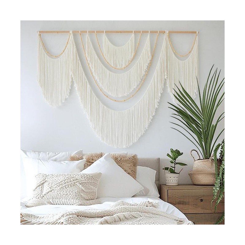 Flber Large Macrame Wall Hanging – Boho Yarn Art Garland with T... USA FAS gallery