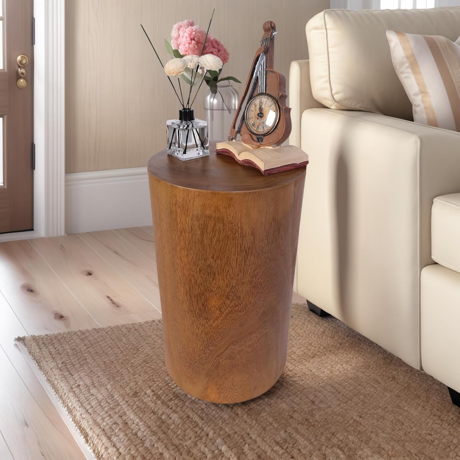 Rustic Wooden Tree Stump Stool - Vintage Side Table for Home & Garden 19.25 gallery