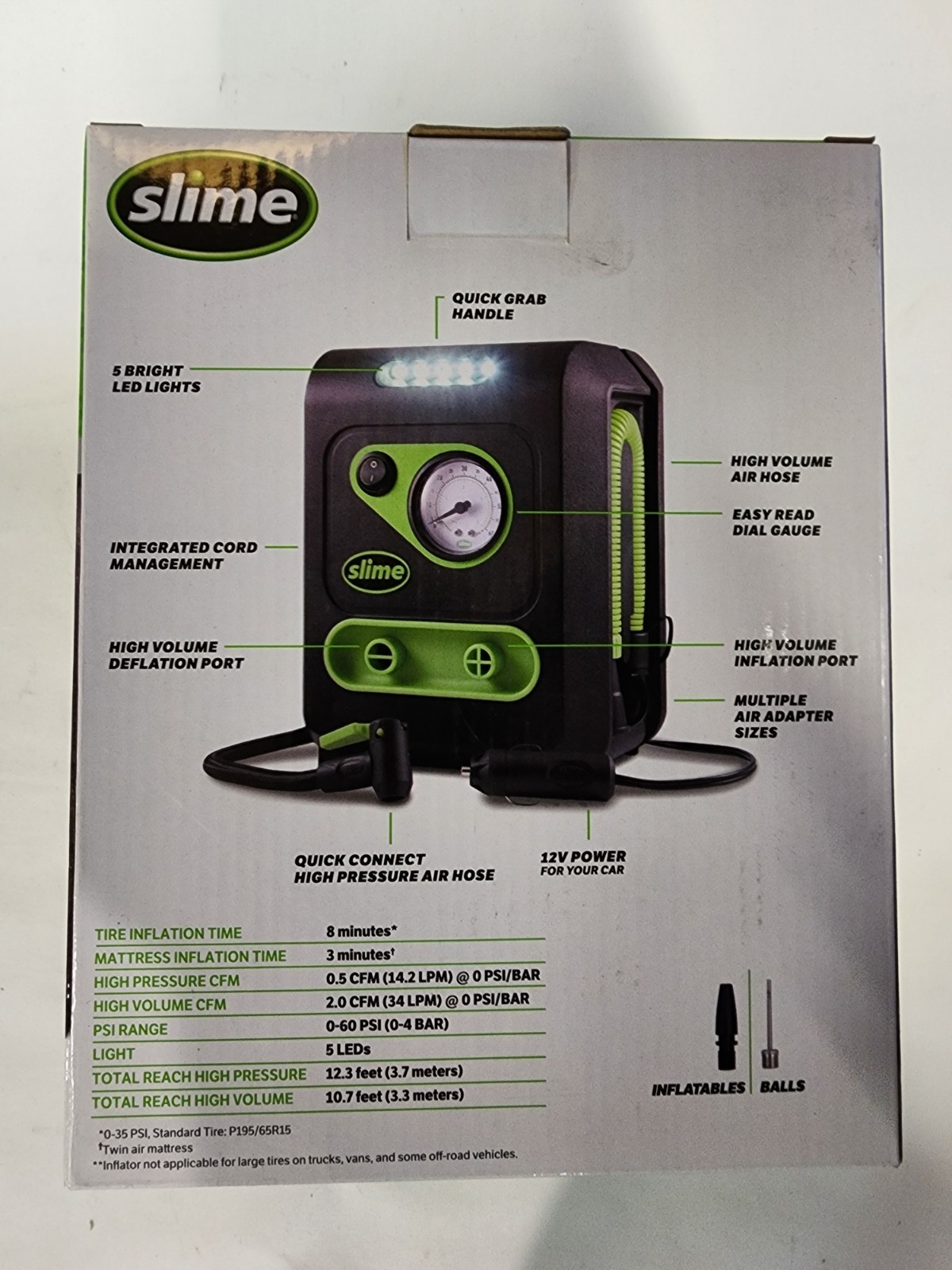 Slime 40034 12V Tire Inflator Air Compressor Pump Car SUV Bike Dual Raft gallery