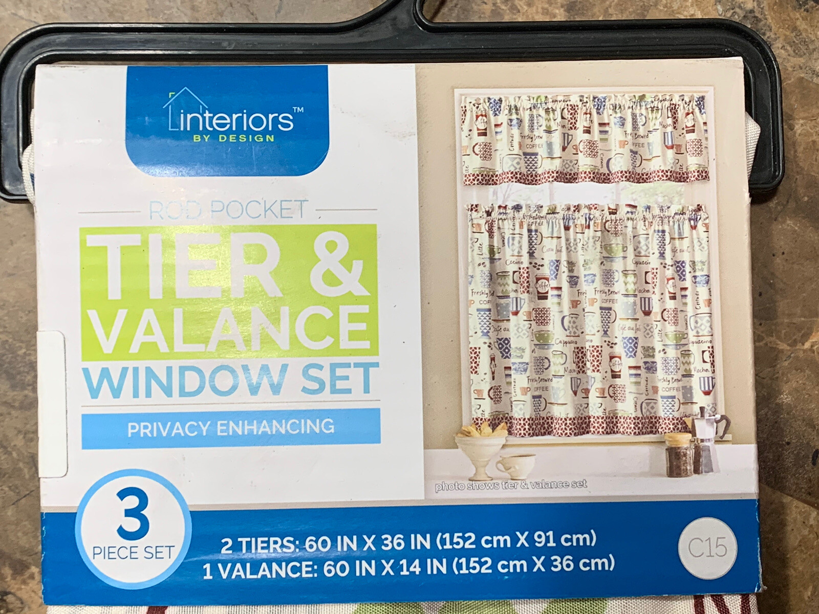 Interiors By Design Rod Pocket Tier Valance Set Coffee Cafe 36 Length x 60 Wide gallery