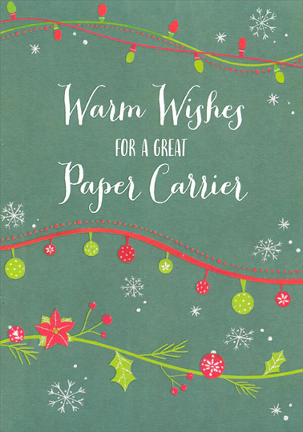 Green and Red Light Strings on Dark Green Christmas Card for Paper Carrier gallery