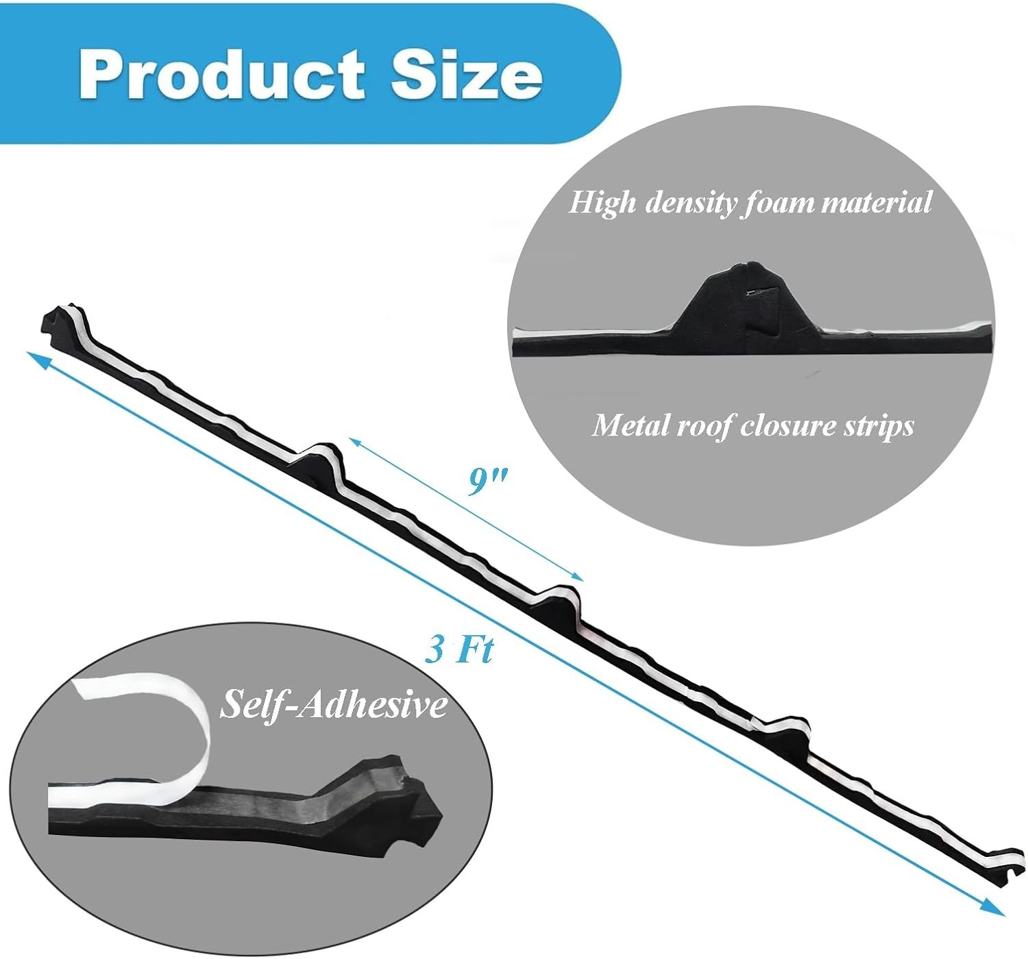 9 in Classic Rib Profile Foam Closure Strips with Self-Adhesive for Metal Roofin gallery