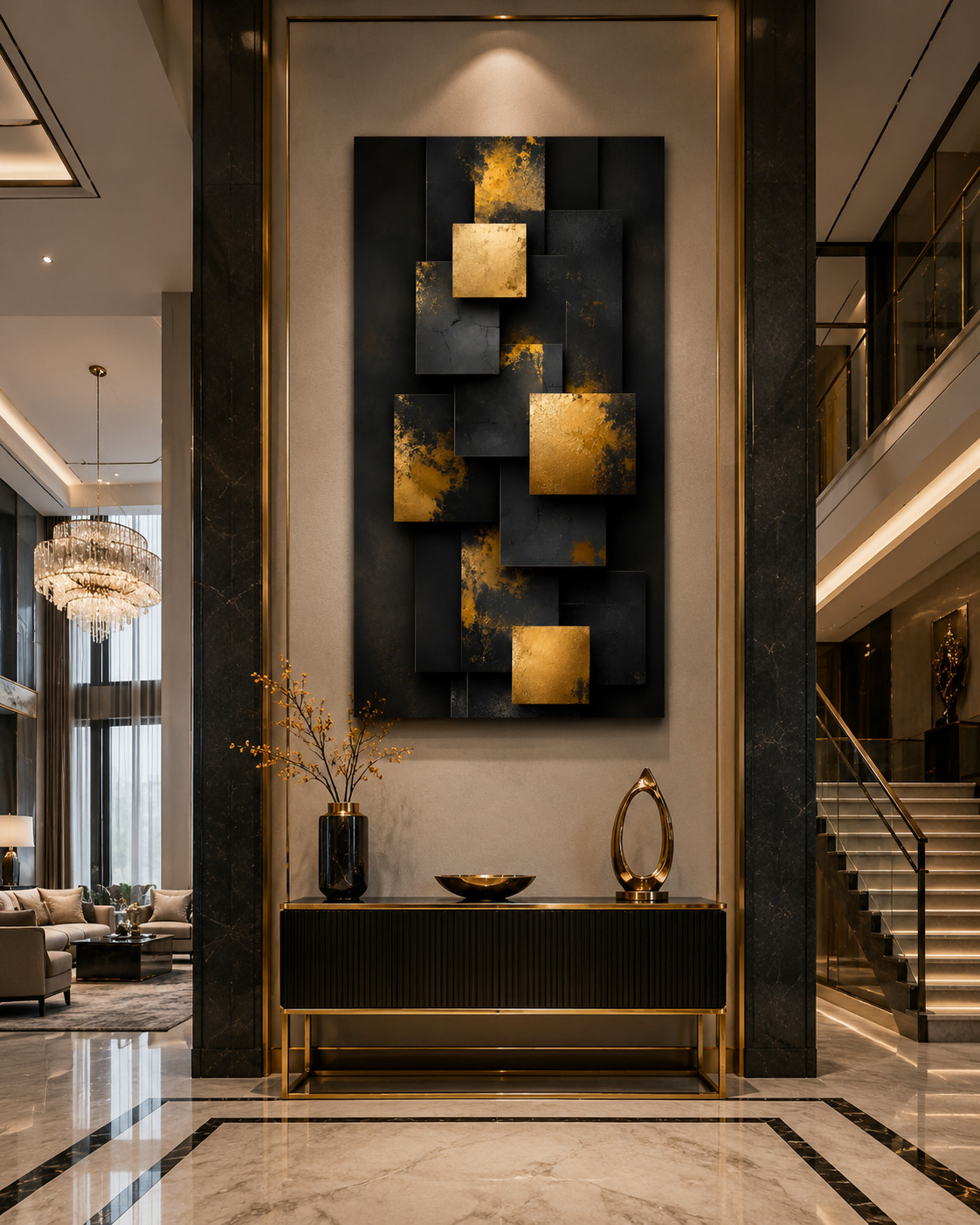 Luxury Black & Gold Geometric Abstract Wall Art gallery