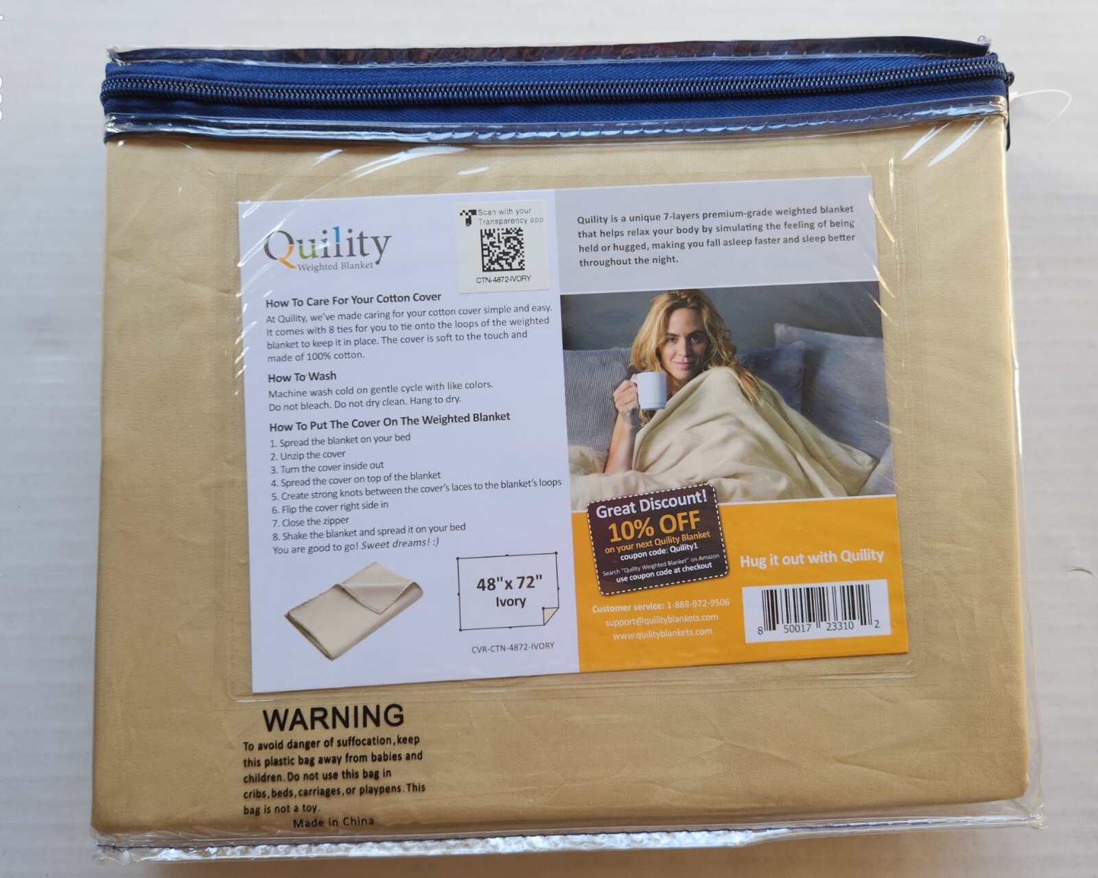 Quility Weighted Blanket - Ivory - 48" X 72" - 7-Layer Premium Grade Blanket gallery