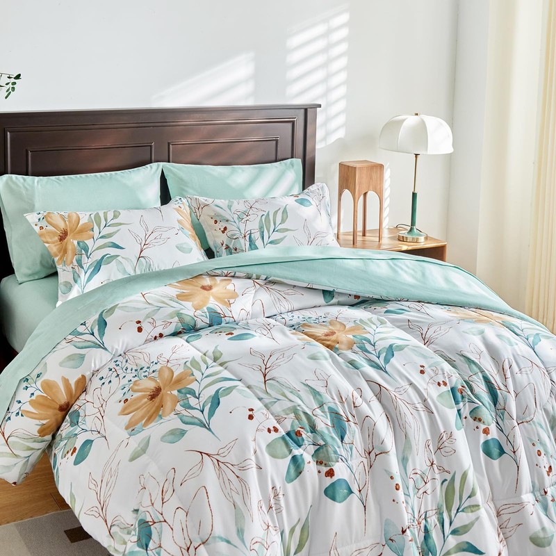 Uozzi Bedding Leaves Comforter Sheet Set White Bed In A Bag 7 Pieces King Size gallery