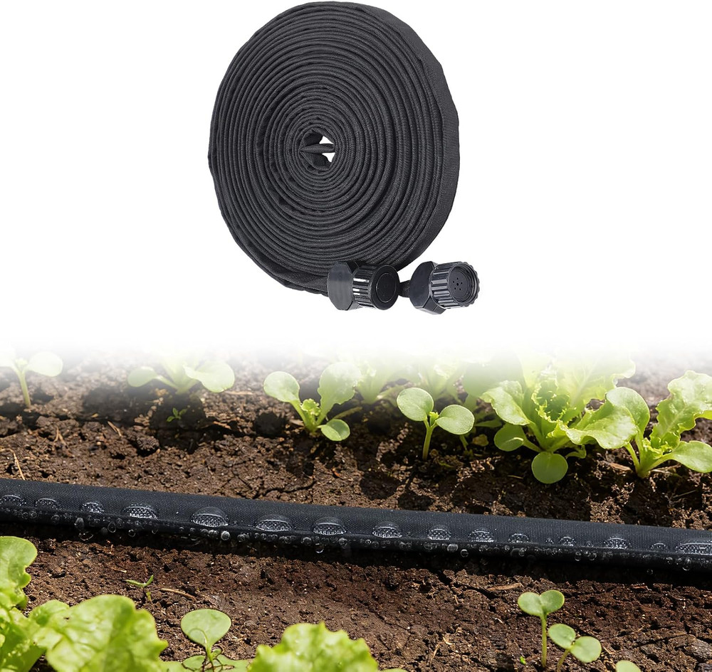 Double Layer Soaker Hose for Garden Beds - 25FT 3/4" Heavy Duty Linkable Flat Dr