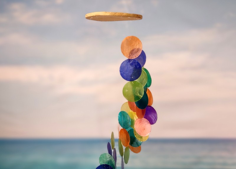 Rainbow Spiral Round Cut Capiz Wind Chime (1 chime approx. 25 x 5 inches) gallery