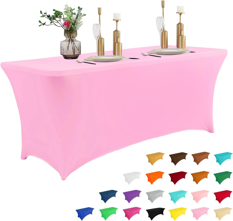 4FT Table Cloth for Rectangular Fitted Events Stretch Pink Table Covers Washable gallery
