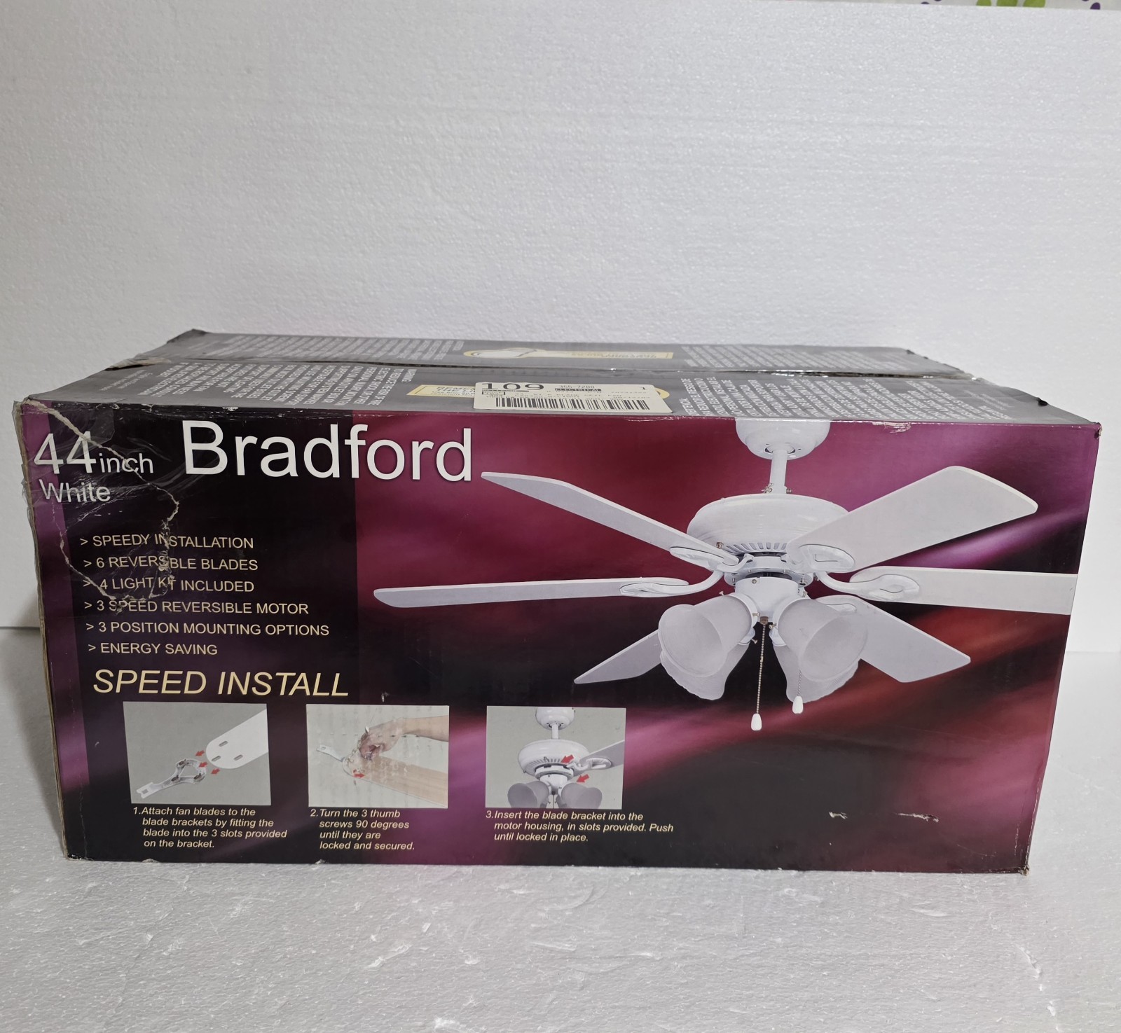 Bradford 44" White LED Indoor Ceiling Fan/6 Reversible Blade/4 Light/3 SR Motor gallery