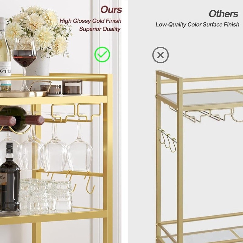 Multifunctional Bar Cart Serving Kitchen Drink Cart W/ Wine Rack & Wheels New gallery