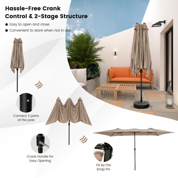 15 x 9 Ft Double-Sided Polyester Fabric Patio Umbrella & Crank Handle Vented Top gallery