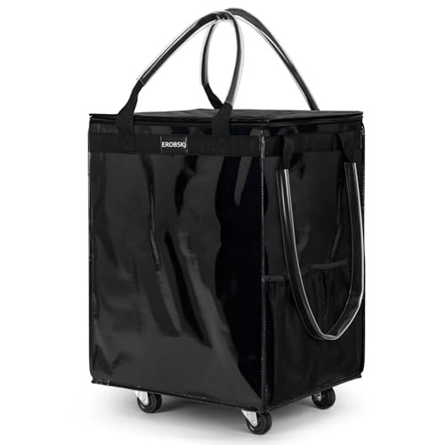 (,) Reusable Grocery Bag on Wheels, 70L Foldable Rolling Medium Black gallery