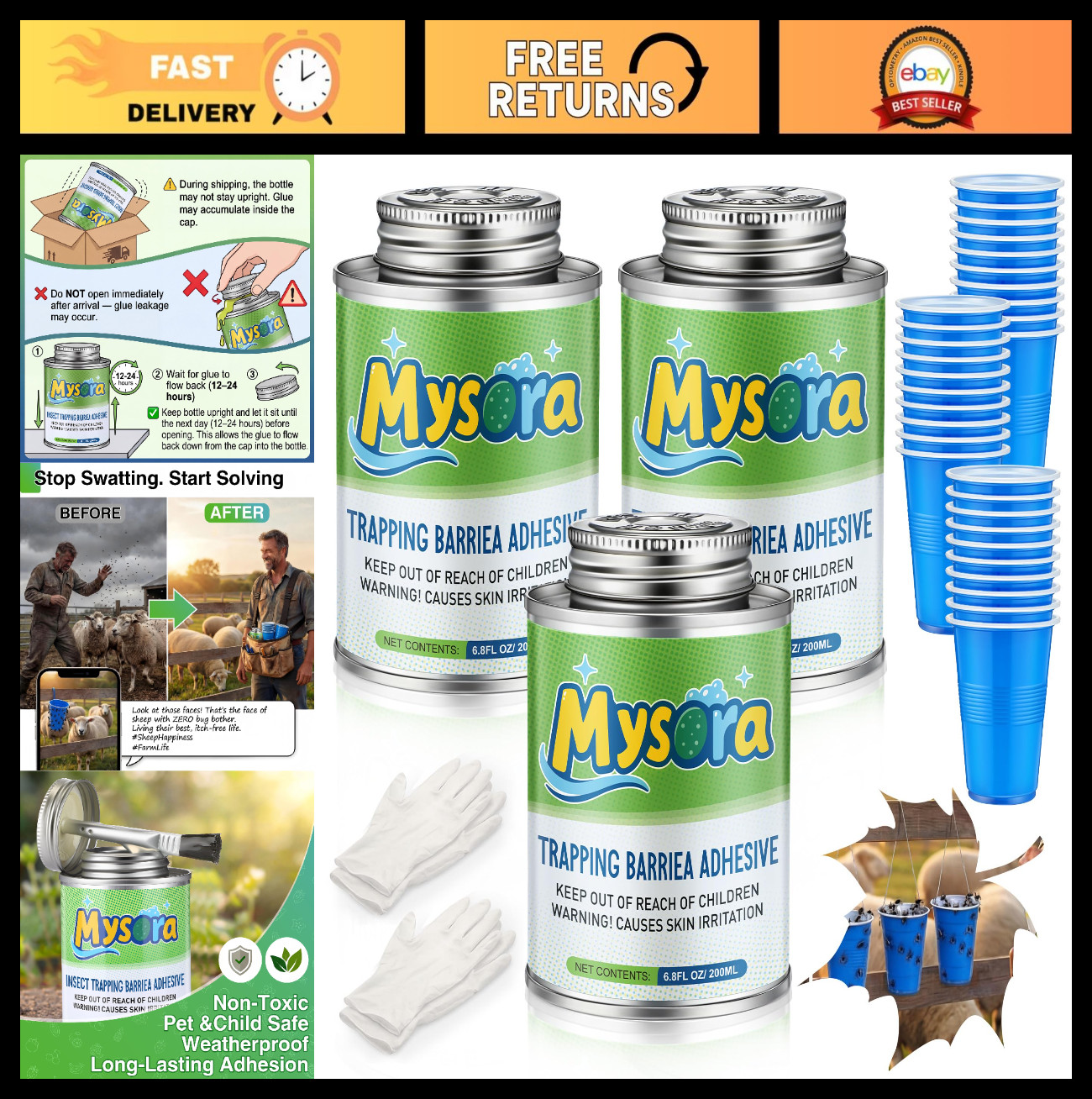 DIY Sticky Glue Coating Kit - 20.4 oz Insect Trap with Brush, Cups & Gloves for gallery