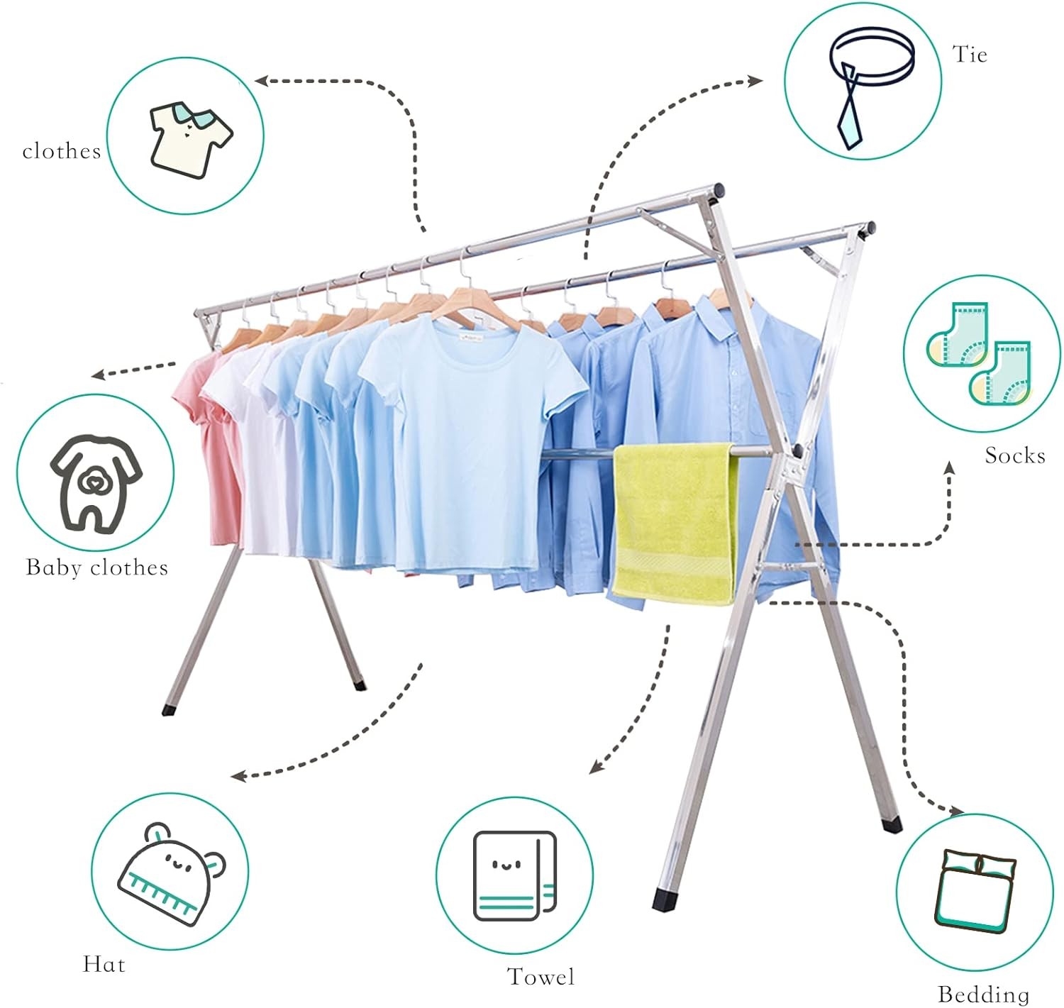 Clothes Racks for Hanging,94.5 inch for Stainless Steel Adjustable and Foldable gallery