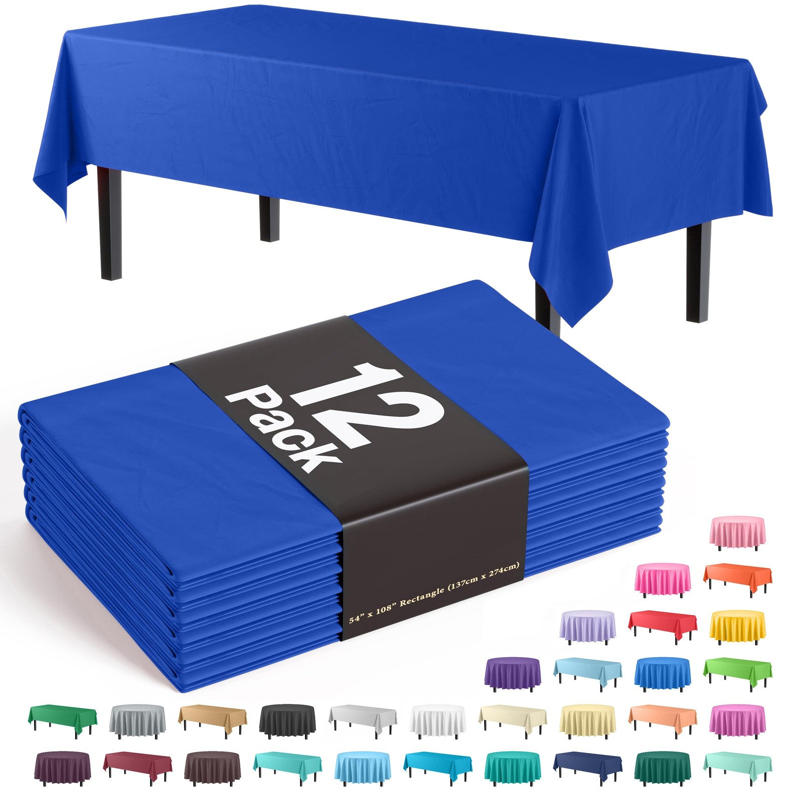 12-Pack Premium Plastic Tablecloth 54in. x 108in. Rectangle Table Cover - Dar... gallery