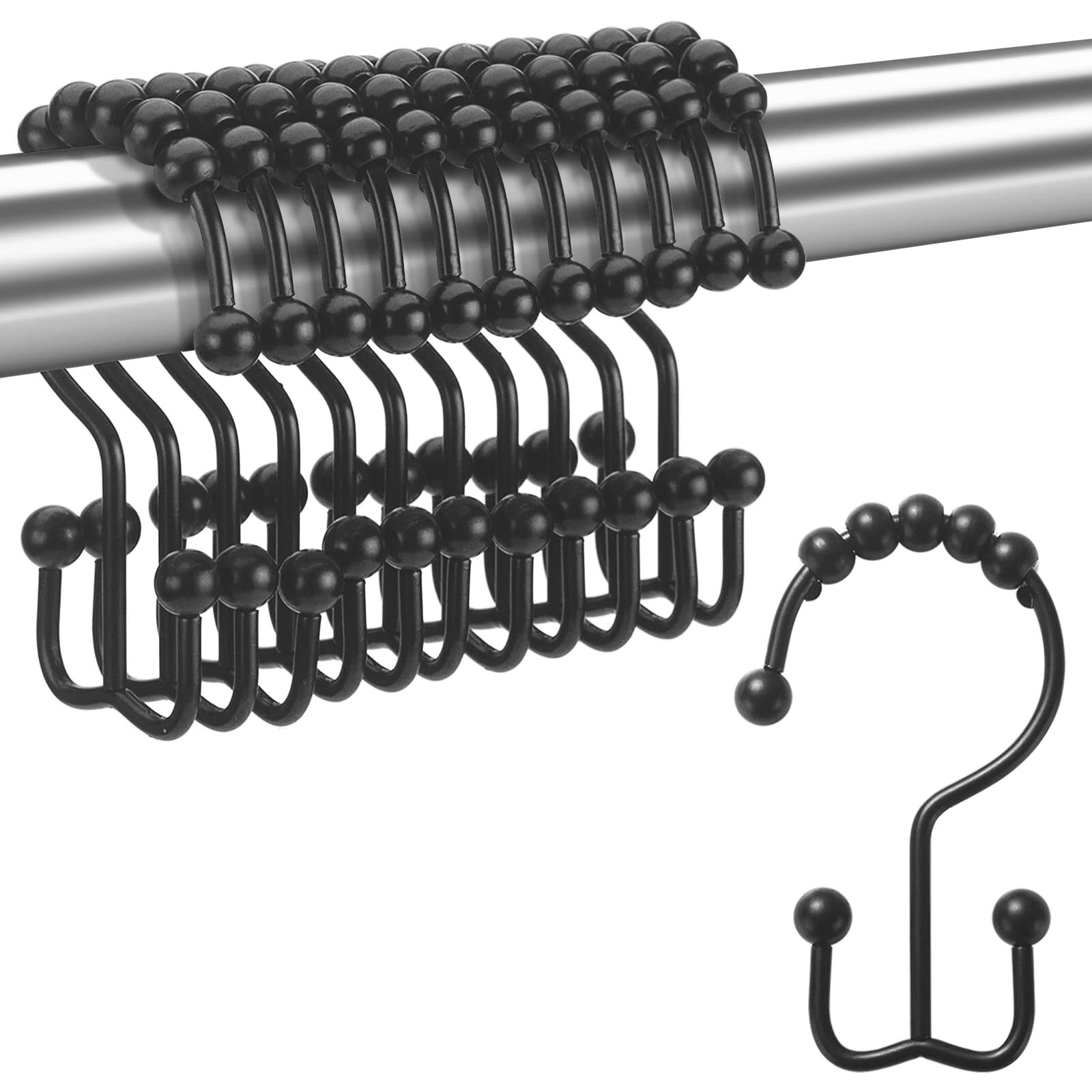12 Pack Metal Shower Curtain HOOKS RINGS Double Glide Roller Set Stainless Steel gallery