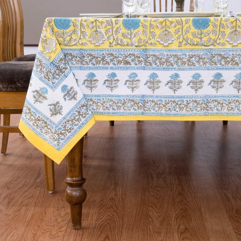 Hand Block Printed Tablecloth Cotton Table Cover Gift for Her Dining Tablecloth gallery