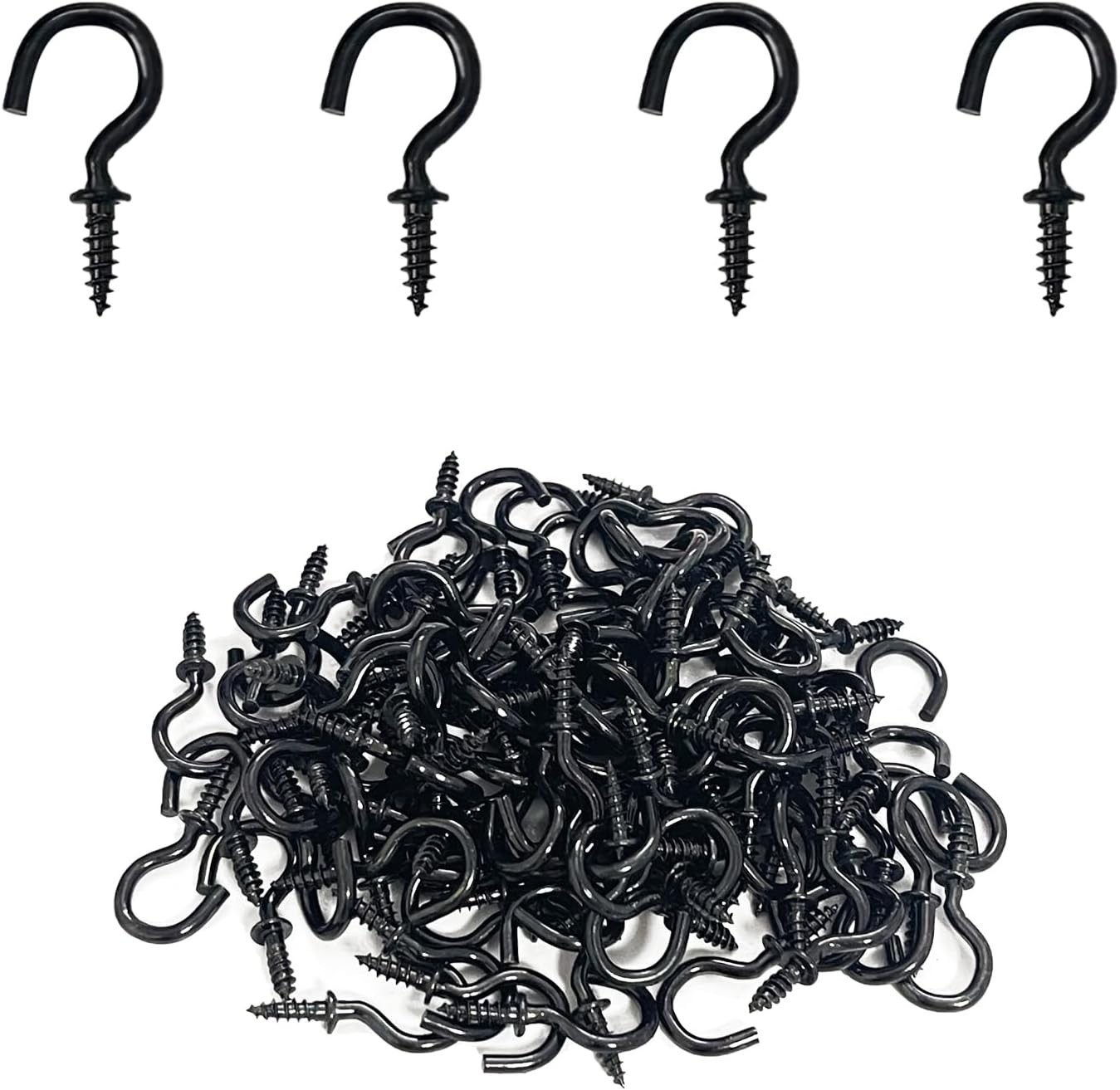 100Pcs 1/2 Inch Black Screw-In Ceiling Cup Hooks Zinc Plated Metal Hooks Set gallery