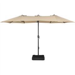 15FT Double-Sided Patio Umbrella with Base Stand & Crank, Large Outdoor Umbrella