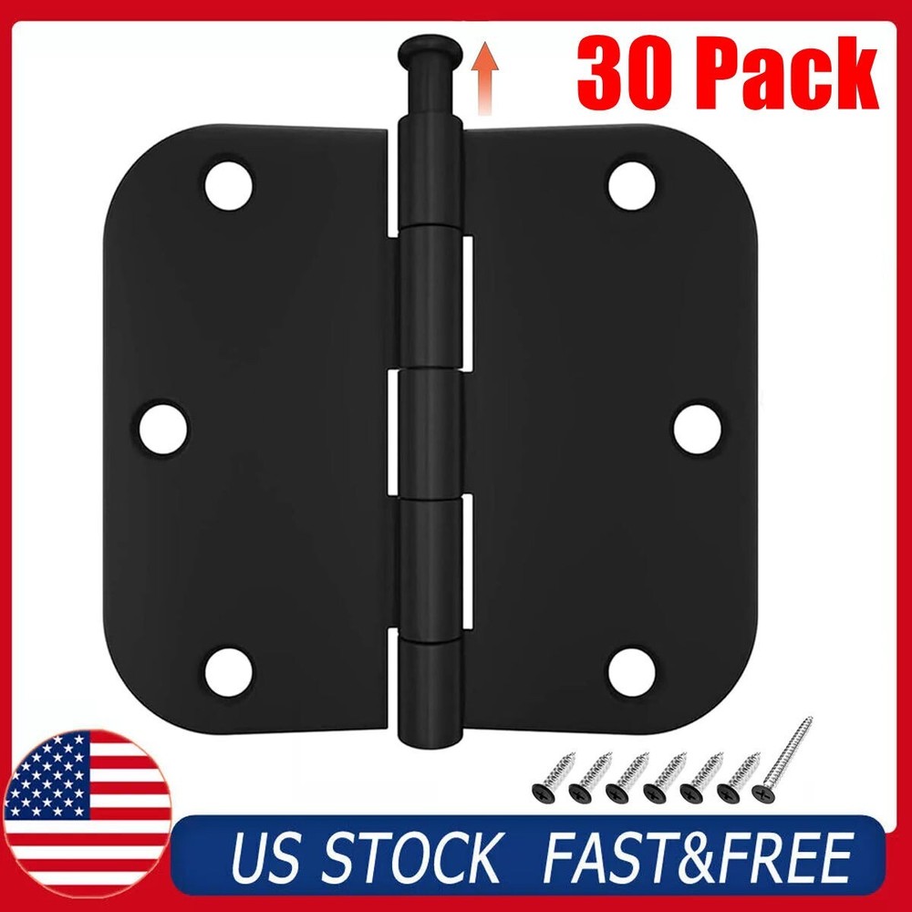 3.5" Matte Black Interior Door Hinges 3-1/2" Hinge w/ 5/8" Radius, 30/60 Pack