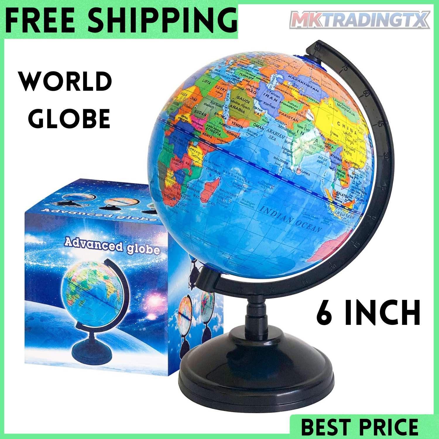 WORLD GLOBE EARTH Map Rotating Geography Ocean Classroom Learning Desktop 6 gallery