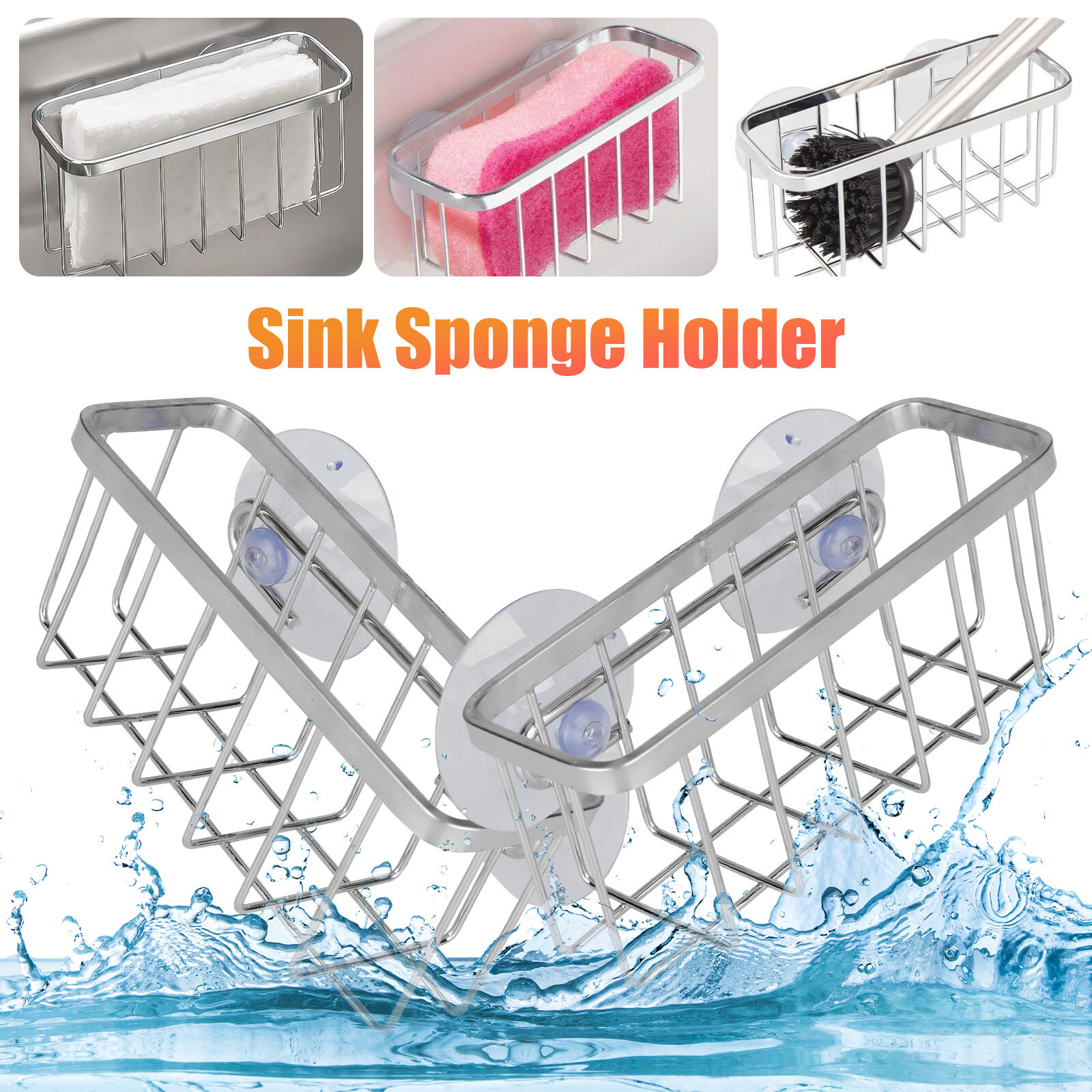 Sponge Holder Suction Cups Kitchen Sink Drain Rack Soap Storage Shelf Organizer gallery
