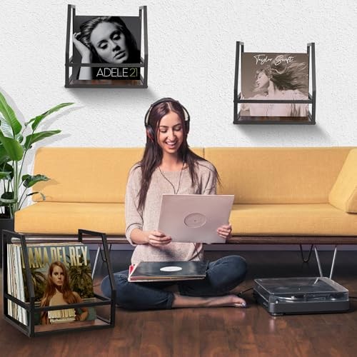 2 In 1 Vinyl Record Storage Crate, 1PC Rustic Brown Black (1 Pack) Retro Brown gallery