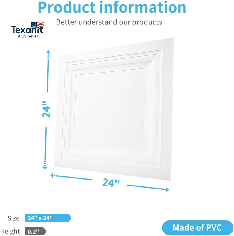 24-Pack Square Drop Ceiling Tile 2Ft X 2Ft in White, PVC Ceiling Panel 24 X 24In gallery