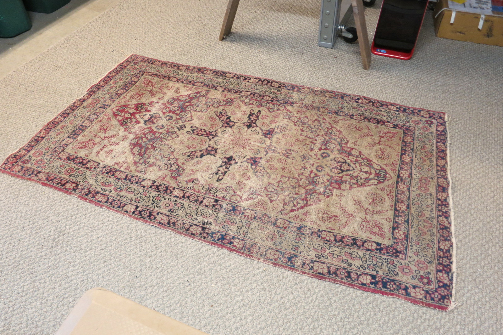 Handmade Faded Red Black Beige Shabby Chic Kilim Rug 3x5 Turkish Vintage Rug gallery