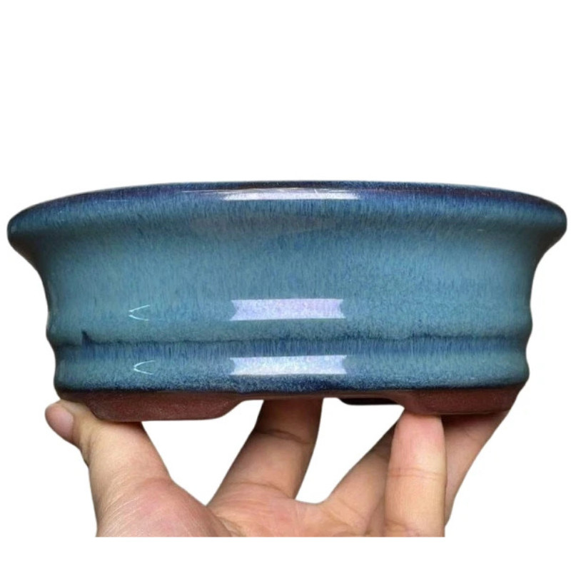 Rectangle Shohin Bonsai / Succulent Pot 5.9"x 4.2"x 1.6" - Blue Glazed gallery