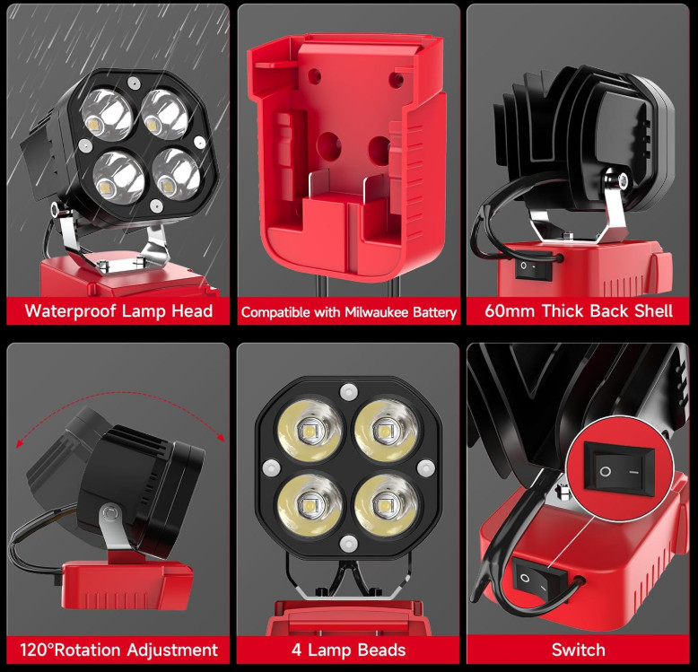 2 Pack 40W LED Work Light Compatible with Milwaukee 18V Battery 6000lm 6500k gallery