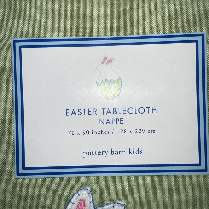 NWT Pottery Barn Kids Rabbit Spring Flowers Easter 70" x 90" Green Tablecloth gallery