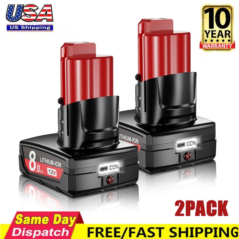 2PACK 8Ah For Milwaukee For M12 LITHIUM Extended Capacity Battery Replacement gallery