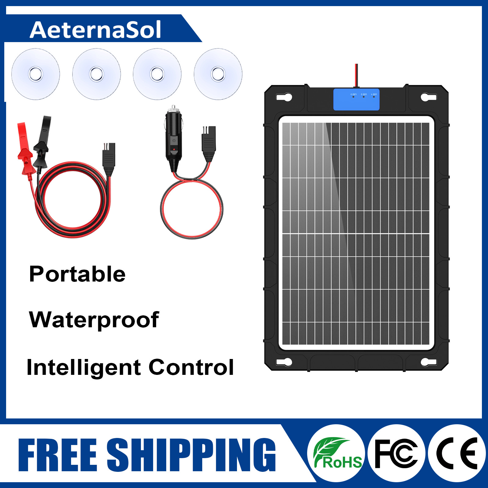 12V 12W Solar Car Battery Trickle Charger Maintainer with Smart PWM Controller gallery
