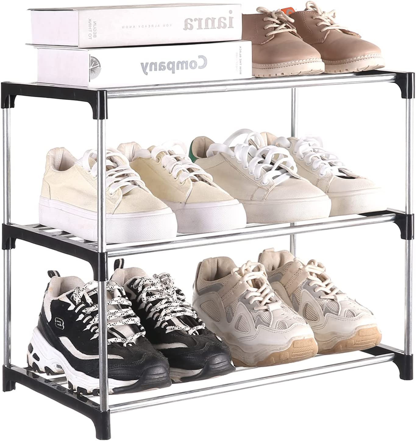 Small Shoe Rack, Narrow Stackable Shoe Shelf Organizer for Entryway, Doorway and gallery