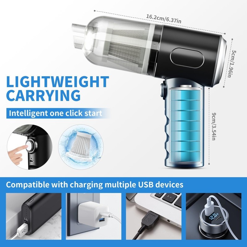 Compact USB Rechargeable Handheld Vacuum - Perfect for Pet Hair & Car Clean gallery
