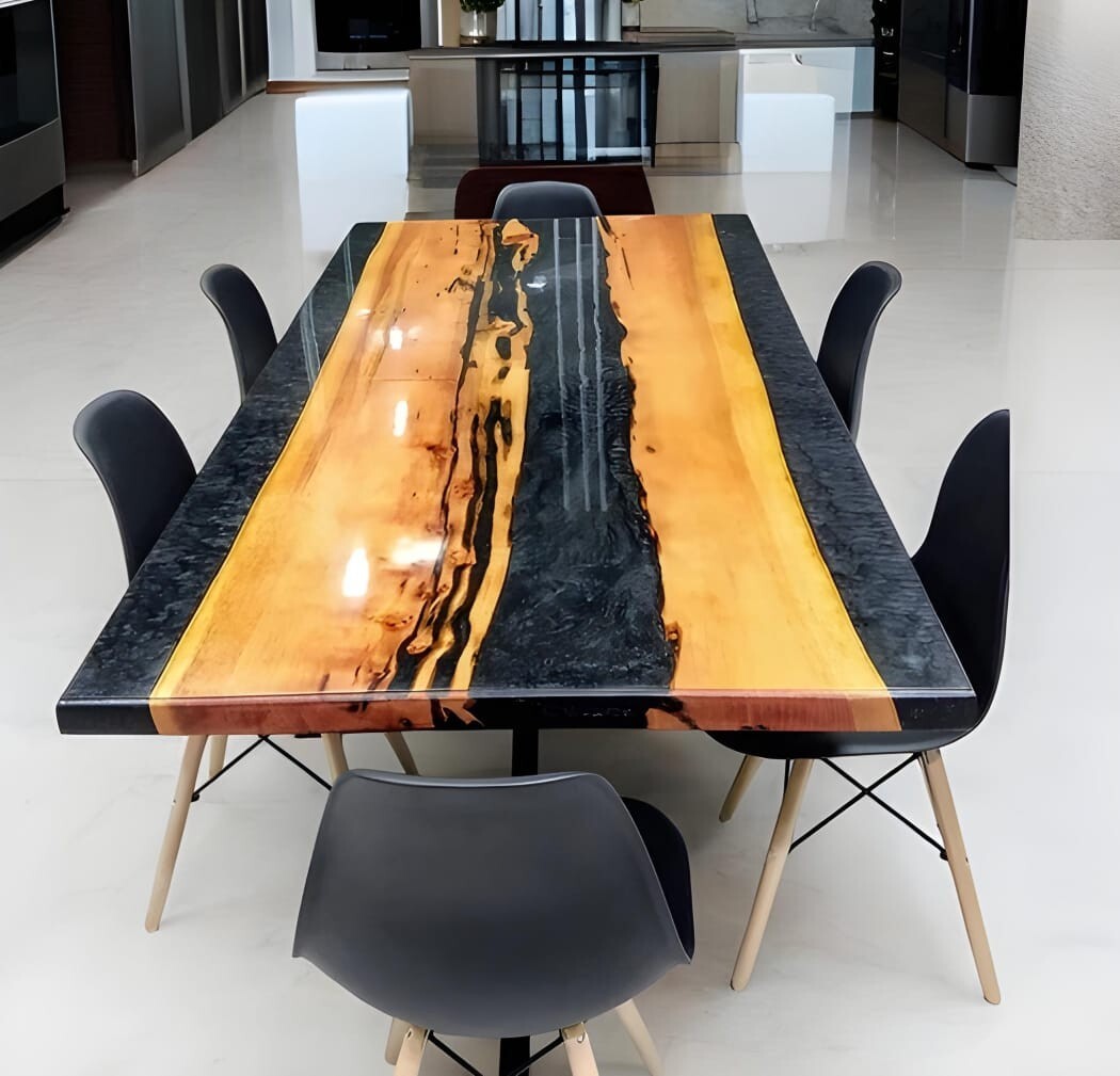 Glaiter Gray River Epoxy Table Top | Walnut Wood | Handmade Customizable Table gallery